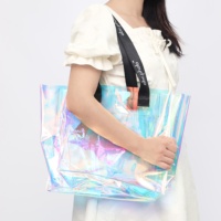Sacs à main cosmétiques en plastique irisé pvc laser imperméables personnalisés pour femmes sac fourre-tout holographique à bandoulière en pvc de mode transparente