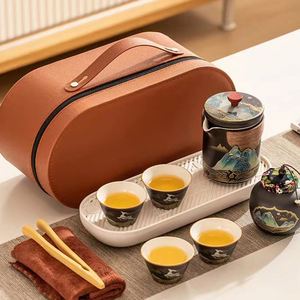 Travel Set Household Ceramic Tea Cup <b>Glass</b> Pitcher White Porcelain Teaware Traditional BusinessSet Gift Pouch - Product Image 5