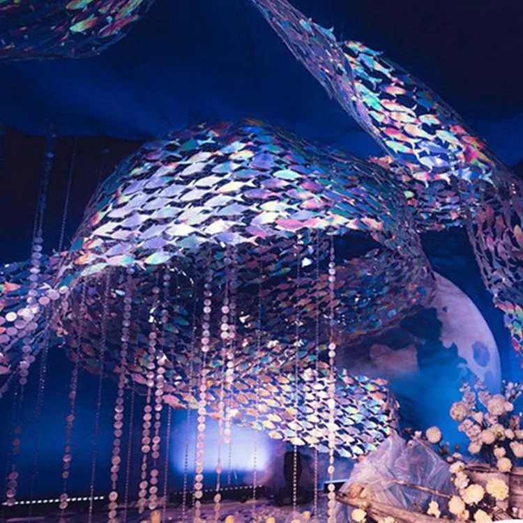 I314 Celebration Decoration Ceiling Sequin Fish Laser Ocean Theme Wedding Props Hanging Decoration
