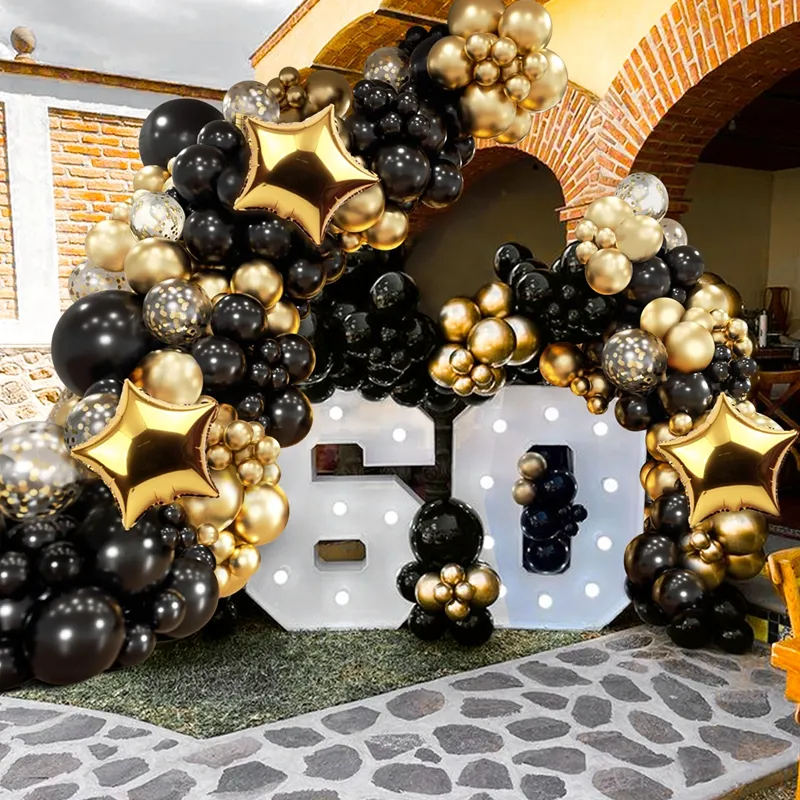 Schwarze und goldene Ballons Bogengirlande-Set mit Sternenfolie Ballons schwarze Latex-Ballons für Graduierungsfeier Geburtstag Party-Dekoration