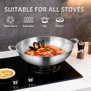 <span class=keywords><strong>Wok</strong></span> Grande de Inducción de 30/34/36/40 cm, 3 Capas, Acero Inoxidable 316, Antiadherente, <span class=keywords><strong>Wok</strong></span> Híbrido de Acero Inoxidable con Tapa de Vidrio - Product Image 3
