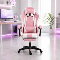 Chaise de jeu pour ordinateur ergonomique à dossier haut inclinable avec appui-tête et soutien lombaire réglable