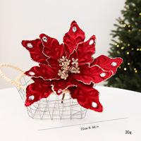 Ornement de fleur de Noël en velours LINGKAI, poinsettia, bordure en strass scintillante, fleur artificielle pour arbre de Noël, décoration de fête
