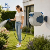 HOMFUL Enrouleur de tuyau d'arrosage mural rétractable de 30 m, tuyau en PVC renforcé de 1/2 pouce, support pivotant, enroulement automatique, arrosage extérieur