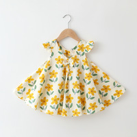 Robe d'été en pur coton pour filles, classe A, avec volants, manches volantées, col en V, nœud, imprimé floral, sans manches, style princesse, pour bébés et tout-petits