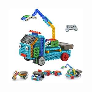 Kit de robot télécommandé pour enfants - Jouet de construction de véhicules 4-en-1, kit STEM comprenant une excavatrice, une <span class=keywords><strong>moto</strong></span>, un camion et une <span class=keywords><strong>remorque</strong></span> - Product Image 1