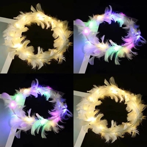 Guirlande <span class=keywords><strong>de</strong></span> plumes lumineuse, <span class=keywords><strong>couronne</strong></span> <span class=keywords><strong>de</strong></span> plumes artificielles, guirlande <span class=keywords><strong>de</strong></span> plumes LED scintillante pour femmes, mariage, fête nuptiale - Product Image 3