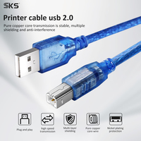 Câble de données USB 2.0 AM BM transparent bleu tressé à charge rapide compatible avec les imprimantes, les scanners, les disques durs externes, les ordinateurs iOS