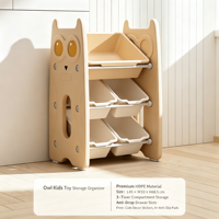 Étagère de rangement pour jouets d'enfants Ours et Chat, sur pied, multi-niveaux, organisateur de jouets pour bébés, boîte de tri simple pour la maison