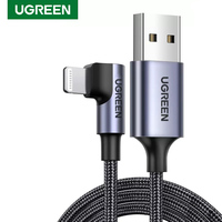Kabel Pengisi Daya Ugreen Bersertifikasi MFi USB A ke iOS Sudut Kanan 90 Derajat untuk iPhone 15 Pro Max
