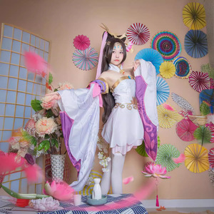Diao Chan Cosplay Costume Women's Clothing Set With Wig Headpiece Anime Game Role Play Spring 2022 Satin Polyester Fiber - Product Image 3