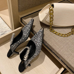 Nouvelles mules à talons hauts pour femmes, style escarpin, à bout fermé, ornées de strass et d'une boucle, sexy - Product Image 5