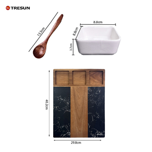 Planche à charcuterie en marbre et bois d'acacia, ensemble de service 11 pièces avec bols et ustensiles inclus, gravure laser, vente en gros, cadeau - Product Image 3