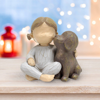 Prêt à expédier : Figurine en résine Fille sans visage avec chien, style sculpté à la main, Statue Petite Fille et Chiot en étreinte, Décoration d'intérieur