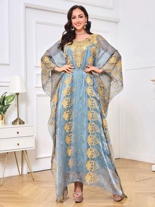 Robe Abaya Musulmane Marocaine Vintage Broderie Florale Polyester Manches Chauve-Souris Respirante Élégante pour l'Aïd et les Mariages Modeste Longueur Ras du Sol - Product Image 2