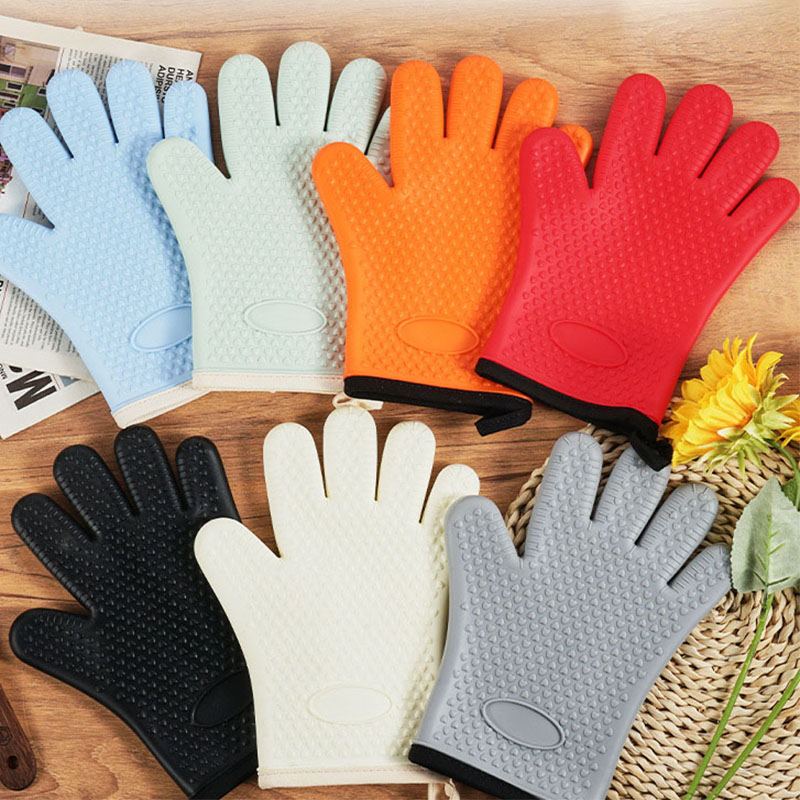 Kitchen Baking   BBQ Tools Food Grade Silicone Oven Mitts   Gloves Dotted Style Heat Resistant Accessories Thickened