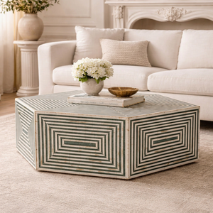 Luxury Geometric Bone Inlay Wood <b>Coffee</b> <b>Table</b> Modern Accent Design for Living Room Home Furniture - Product Image 1