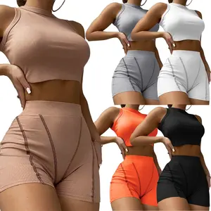 Top corto due pezzi Set Sexy maglia vestito estate vita alta senza maniche Streetwear per le donne delle signore delle ragazze