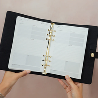 Reliure à anneaux en cuir PU vert personnalisée, reliure en cuir pour voyageurs, reliure dorée à 6 anneaux, planificateur A5, carnet de notes, couverture avec bouton
