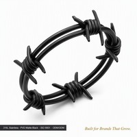 Bague en fil barbelé en acier inoxydable 316L, finition PVD noir mat, torsadée, style gothique punk sombre minimaliste, OEM pour marques de mode alternative