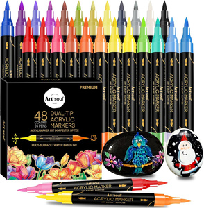 Commercio all'ingrosso pennarello acrilico 48 colori doppio punta Art pennarello <span class=keywords><strong>per</strong></span> la pittura di roccia legno <span class=keywords><strong>tela</strong></span> di pietra con EN71 CPC certificato - Product Image 1