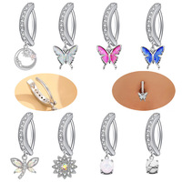Pendentif incurvé en zircon papillon et libellule pour piercing de nombril, bijou de nombril tournesol