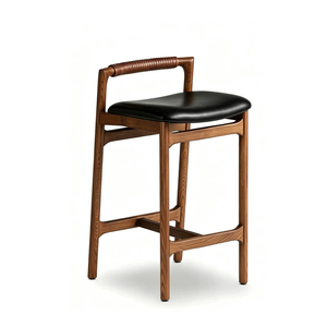 Tabouret <span class=keywords><strong>de</strong></span> <span class=keywords><strong>bar</strong></span> en bois massif nordique, <span class=keywords><strong>chaise</strong></span> <span class=keywords><strong>de</strong></span> comptoir minimaliste moderne vintage <span class=keywords><strong>de</strong></span> style mid-century avec dossier en cuir pour îlot <span class=keywords><strong>de</strong></span> cuisine - Product Image 6
