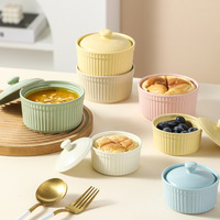 Bol en céramique avec couvercle – Compatible micro-ondes, design mignon et moderne pour desserts, œufs à la vapeur, soufflés, ragoûts, aliments pour bébés et porridge