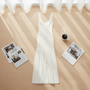 <span class=keywords><strong>Abito</strong></span> <span class=keywords><strong>lungo</strong></span> da donna in <span class=keywords><strong>maglia</strong></span> elegante estivo 2025 con perline, scollo a O, maniche lunghe o senza maniche, monopetto - Product Image 2