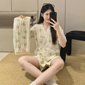 Pyjamas Women's Summer <strong>Clouds</strong> Ten Thousand Years Kimono Cute Cartoon Short Sleeve Shorts Trousers Three-Piece Pajamas - Product Image 5