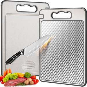 Planche à découper en plastique durable résistante aux rayures double face SS304, compatible lave-vaisselle, ustensile de cuisine en acier inoxydable - Product Image 1