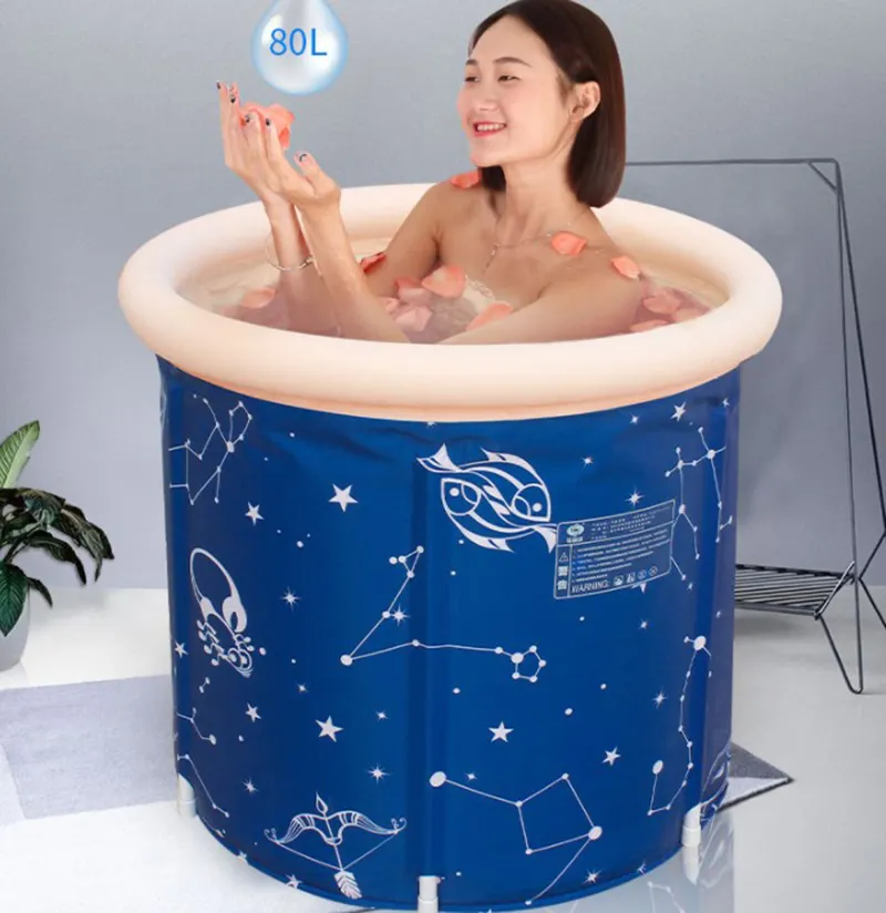 Portable Free Standing Soaking PVC Folding Plastic Collapsible Adult Round Bathtub For Shower