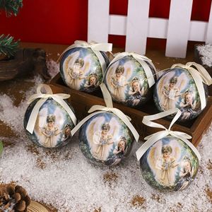 Ensemble de 7 boules de Noël décoratives imprimées et peintes, pendentifs ronds à suspendre pour l'intérieur et l'extérieur - Product Image 3