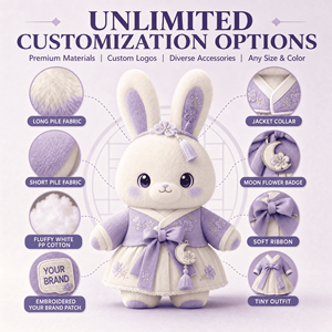 Mascotte en peluche <span class=keywords><strong>Lapin</strong></span> de la Lune Hanbok, jouet en peluche personnalisé, animal en peluche, jouet doux, fabricant OEM ODM, fourniture directe d'usine, cadeau - Product Image 4