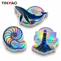 Autocollant découpé sur mesure en vinyle holographique, imperméable et auto-adhésif, thème vie marine, pour la décoration d'ordinateurs portables et de bouteilles