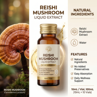 Extrait liquide de champignon Reishi 10 ml x 10 flacons |   Complément alimentaire à base de plantes pour soutenir le système immunitaire, extrait de Ganoderma Lucidum pour l'énergie et le bien-être