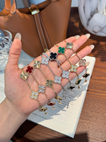 Nouveau bracelet trèfle à quatre feuilles en or 18 carats, coquille naturelle et pierres précieuses colorées, bijoux fins à porter au quotidien