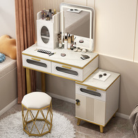 Miroir de Coiffeuse Lumineux Multifonctionnel sur Pied en Acier Inoxydable, Design Européen de Luxe, Moderne et Simple pour Petite Chambre