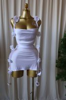 Robe Courte Moulante Femme Unie 5 Couleurs avec Fleurs 3D pour Soirée et Fête – Tailles S-2XL