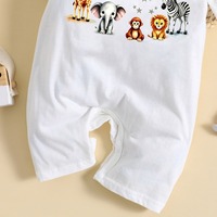 Romper Bayi Musim Panas 2026 Motif Hewan 100% Katun Lengan Pendek Putih Ramah Lingkungan Bernapas Unisex Kancing Tekan Selangkangan
