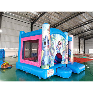 Château gonflable combiné avec toboggan bleu et rose pour enfants, château gonflable commercial pour aire de jeux - Product Image 3