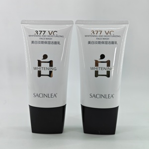 Tube en plastique blanc de luxe Sacinlea Vc pour lavage du visage, blanchissant et hydratant, avec double bouchon à vis ovale - Product Image 1