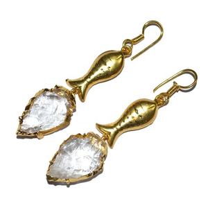 Supplier of <b>Crystal</b> Quartz Electroplated Arrowheads With Attached Golden Fish Fashionable Earrings - Product Image 1