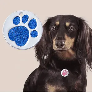 Personal isierte Metall benutzer definierte laser gravierte Logo runde Emaille Glitter Klaue Hund Name Id Tag