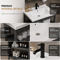Ensemble de meuble-lavabo moderne à poser au sol pour salle de bain, gain de place, cadre en aluminium, vasque en céramique, étagère ouverte, armoire miroir LED, hôtel