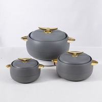 Lot de 3 casseroles isothermes 1L, 2L, 3.5L avec poignées dorées et couvercles lisses, design empilable, pour la cuisine africaine, les fêtes musulmanes, le Ramadan et l'Aïd