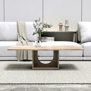 Table basse en béton de style industriel moderne et durable avec plateau en travertin et structure en acier pour salon, marque OEM - Product Image 1