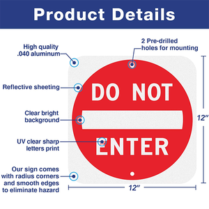 Cartello di Divieto d'Ingresso |   Segnale Stradale Riflettente in Alluminio Conforme MUTCD per Strade Unidirezionali e Ingressi - Product Image 2