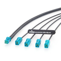 Kabel Otomotif 10m 4-in-1 MATE-AX ke 4x FAKRA Female TE Quad 1-2298721-9 ke 2360001-4 Splitter Coax Harness untuk ADAS LiDAR ECU