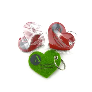 Colorful Heart 6*6cm keychains emojis felt cheap cute custom Brand Name printing logo key chain felt key ring holder